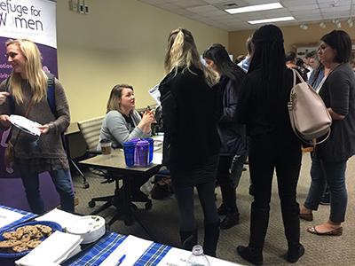 FAC members had the chance to meet with various employers at the Fall 2015 Family Sciences Career Fair. In the above photo, students listen to a presentation given by the Refuge for Women organization. 
