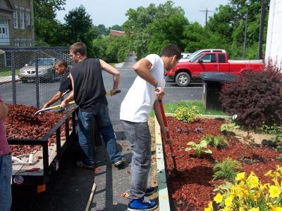 new bedding plants and shrubbery being landscaped at the Fleming County Extension Office.