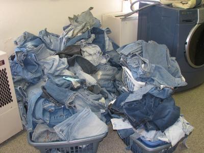 Bins of blue jeans