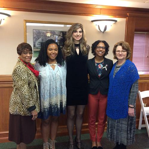 Tresea Maull, Alumni President: Kymberly Johnson, initiate; Katherine Dale, Chapter President; Tyler Cole-Hobbs, initiate; and Kim Henken, honorary member.