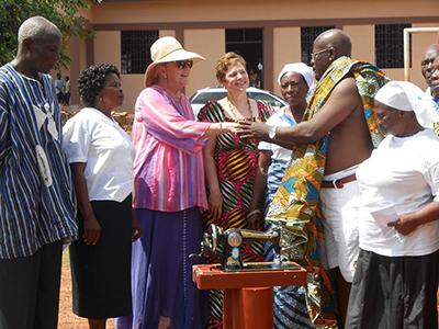 Kim Spillman and Marcia Rasner meet the village chief in Adjeikrom