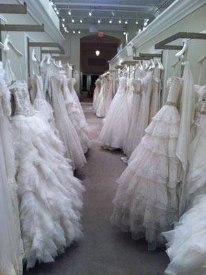 Gowns on display at Kleinfeld Bridal in New York City