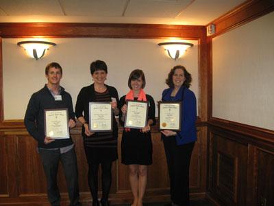 From left to right: Brett Dickens, Outstanding Senior; Monica Fowler, Outstanding Master’s Student; Amy Leavell Cooper, Outstanding Senior; and Representative Tanya Pullin, Outstanding Alumnus