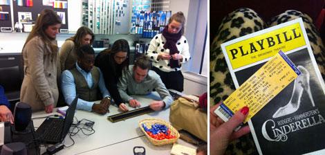 Pictured: Students, seeing if they can pass the “color test” at Mac’s Merchandising Group, to see if they had what it took to be a color specialist! And the Playbill from Cinderella!